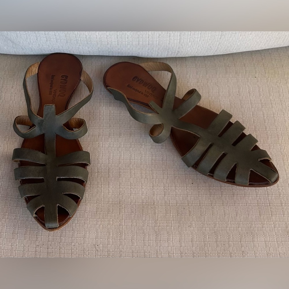 Olivia Miller Olive Leather Strappy Slingback Sandals